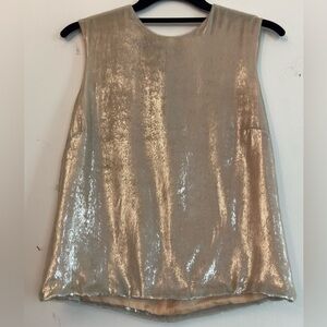 Rochas Metallic Knit Top Women's Size 40 Silver Sleeveless
